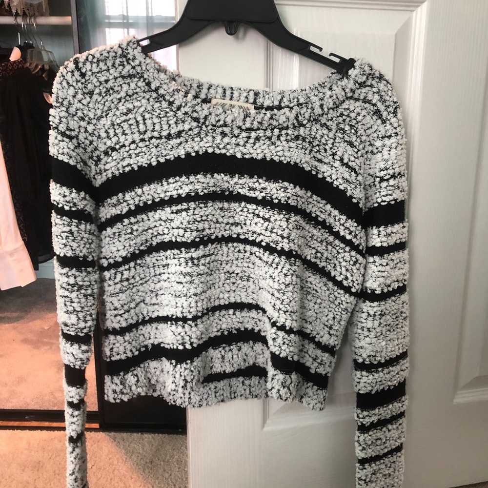 Black & white fuzzy striped sweater